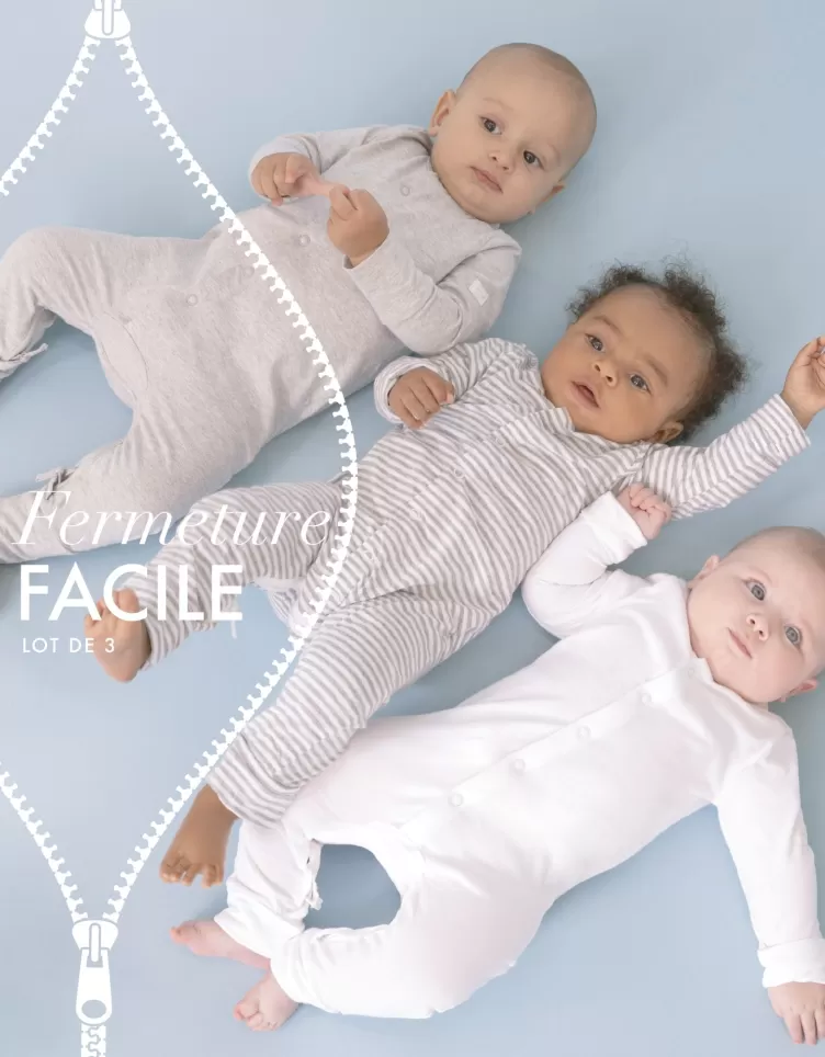 Seraphine Grenouillère en coton à fermeture facile – Lot de 3 | < Cadeau Bébé | Vêtements Bébé