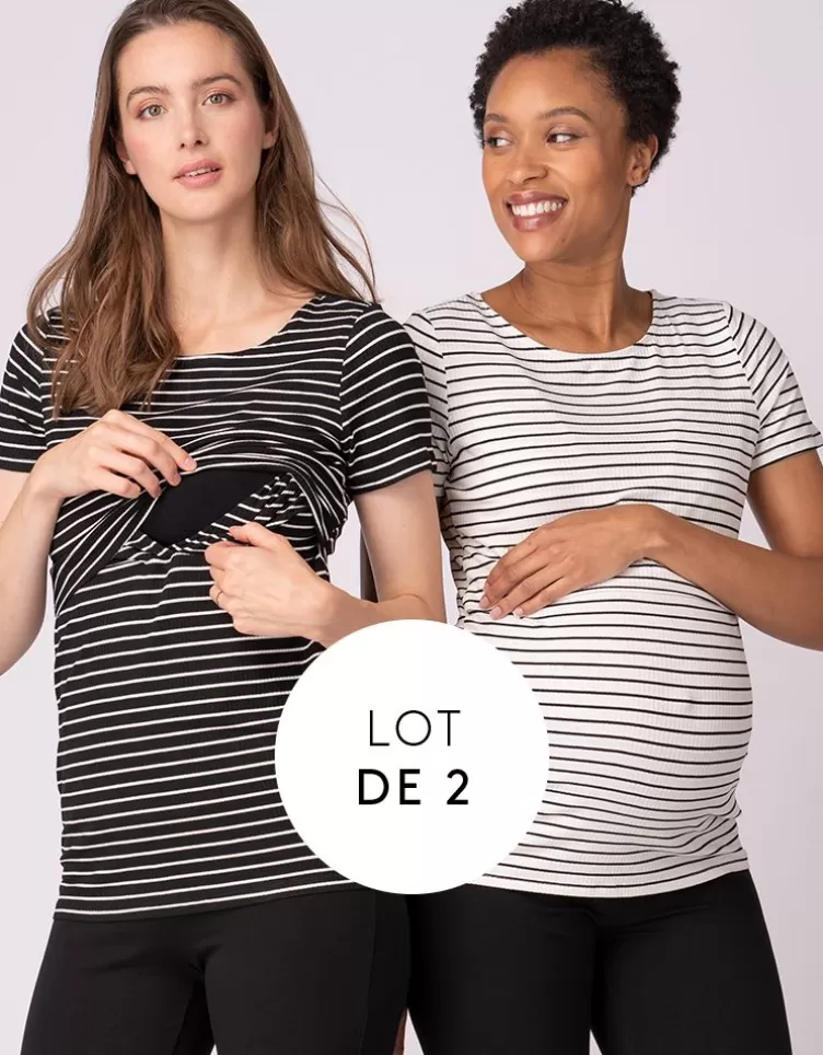 Seraphine Lot de deux t-shirts rayés essentiels de grossesse à allaitement< Vêtements d'allaitement | Hoodies et Tops