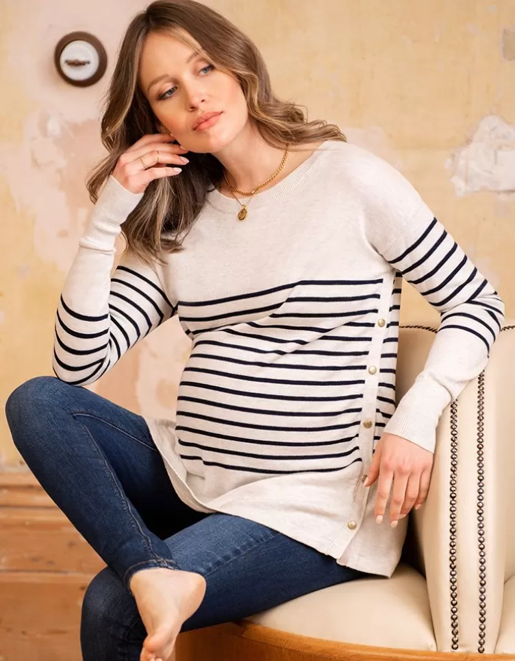 Seraphine Pull grossesse et allaitement Breton - Beige | < Vêtements d'allaitement | Hoodies et Tops