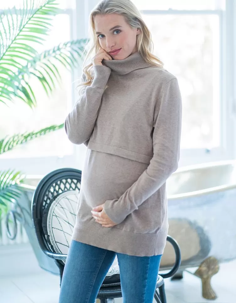 Seraphine Pull grossesse et allaitement coton – Gris beige | < Vêtements d'allaitement | Pulls