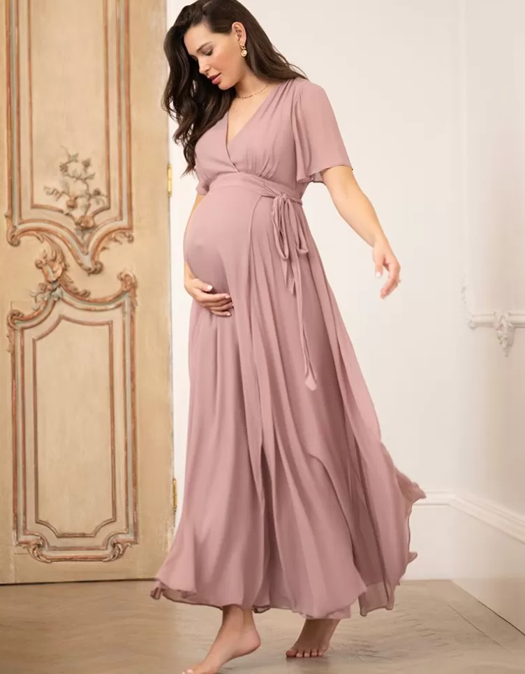 Seraphine Robe cache-cœur maxi grossesse et allaitement mauve | < Vêtements d'allaitement | Robes