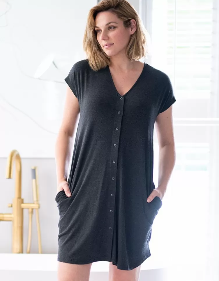 Seraphine Robe d'hôpital en coton – Gris | < Vêtements d'allaitement | Vêtements de Nuit