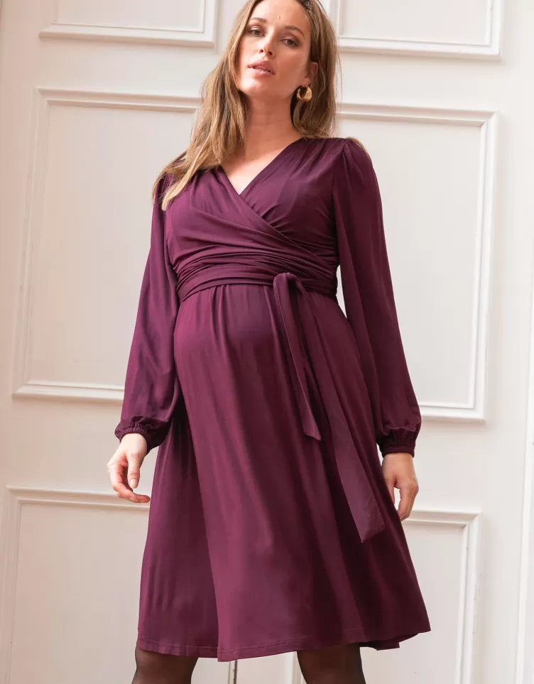 Seraphine Robe de grossesse et allaitement cache-cœur prune | < Vêtements d'allaitement | Robes