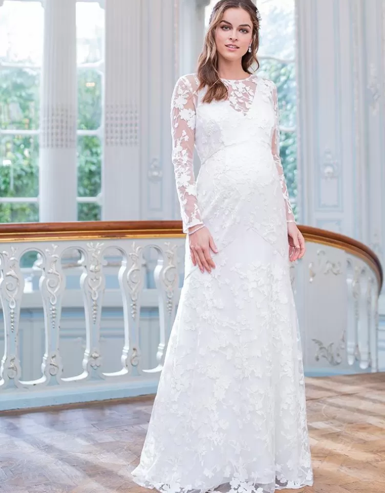 Seraphine Robe de mariée grossesse en dentelle, manches longues | < Robes de fêtes | Robes