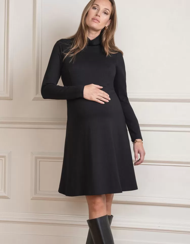 Seraphine Robe grossesse col roulé Vanessa - Noir | < Robes