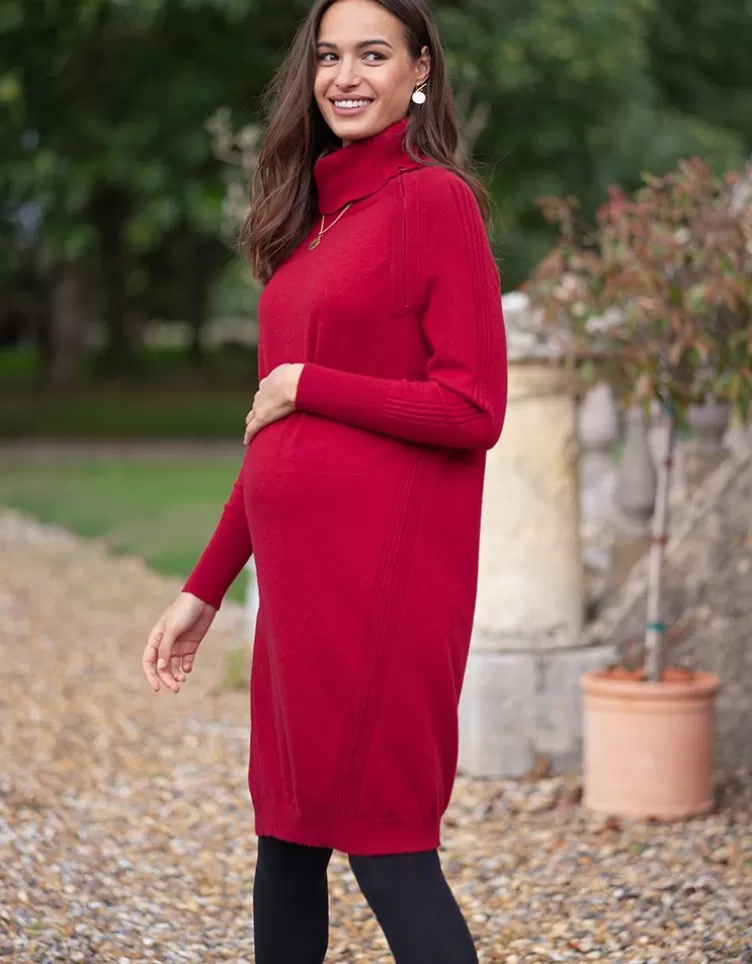 Seraphine Robe grossesse et allaitement en maille  – Rouge | < Vêtements d'allaitement