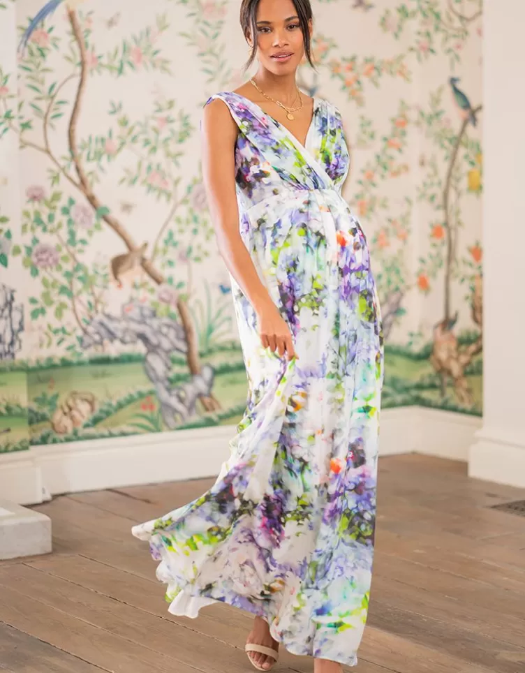 Seraphine Robe longue grossesse en soie - Floral   | < Robes de fêtes