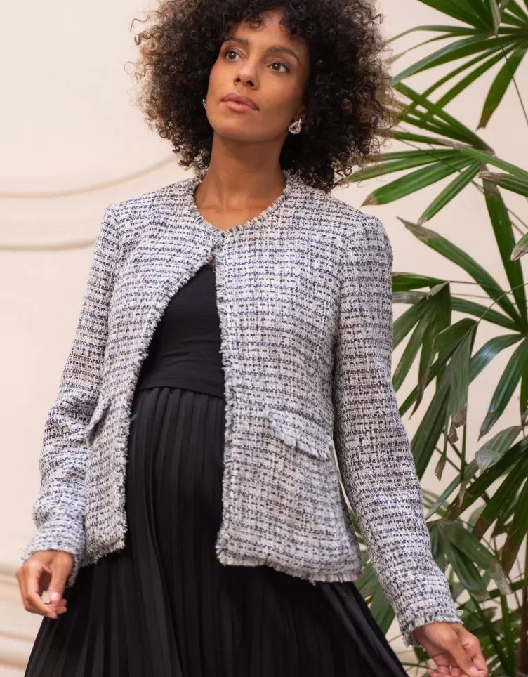 Seraphine Veste de grossesse en tweed a franges | < Manteaux et vestes | Robes de fêtes