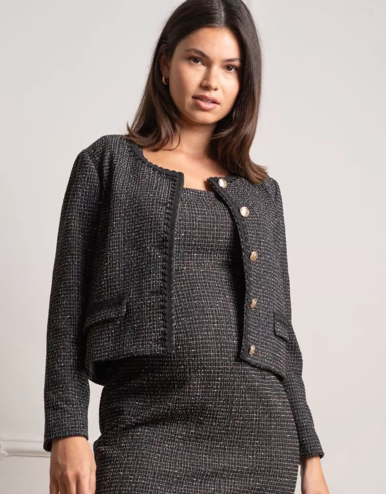 Seraphine Veste de grossesse noire en tweed extensible | < Manteaux et vestes